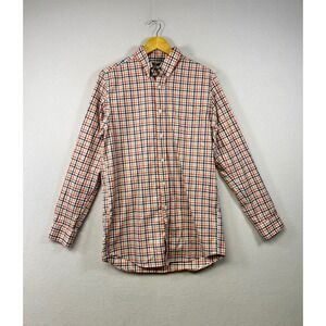 Duluth‎ Trading Co Mens Plaid Button-Down Shirt M Tall 100 Cotton Orange Blue